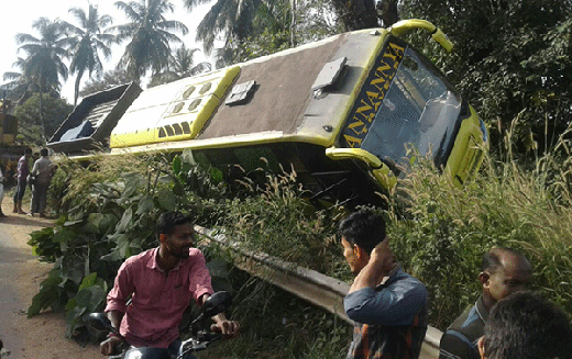 bus overturns ...